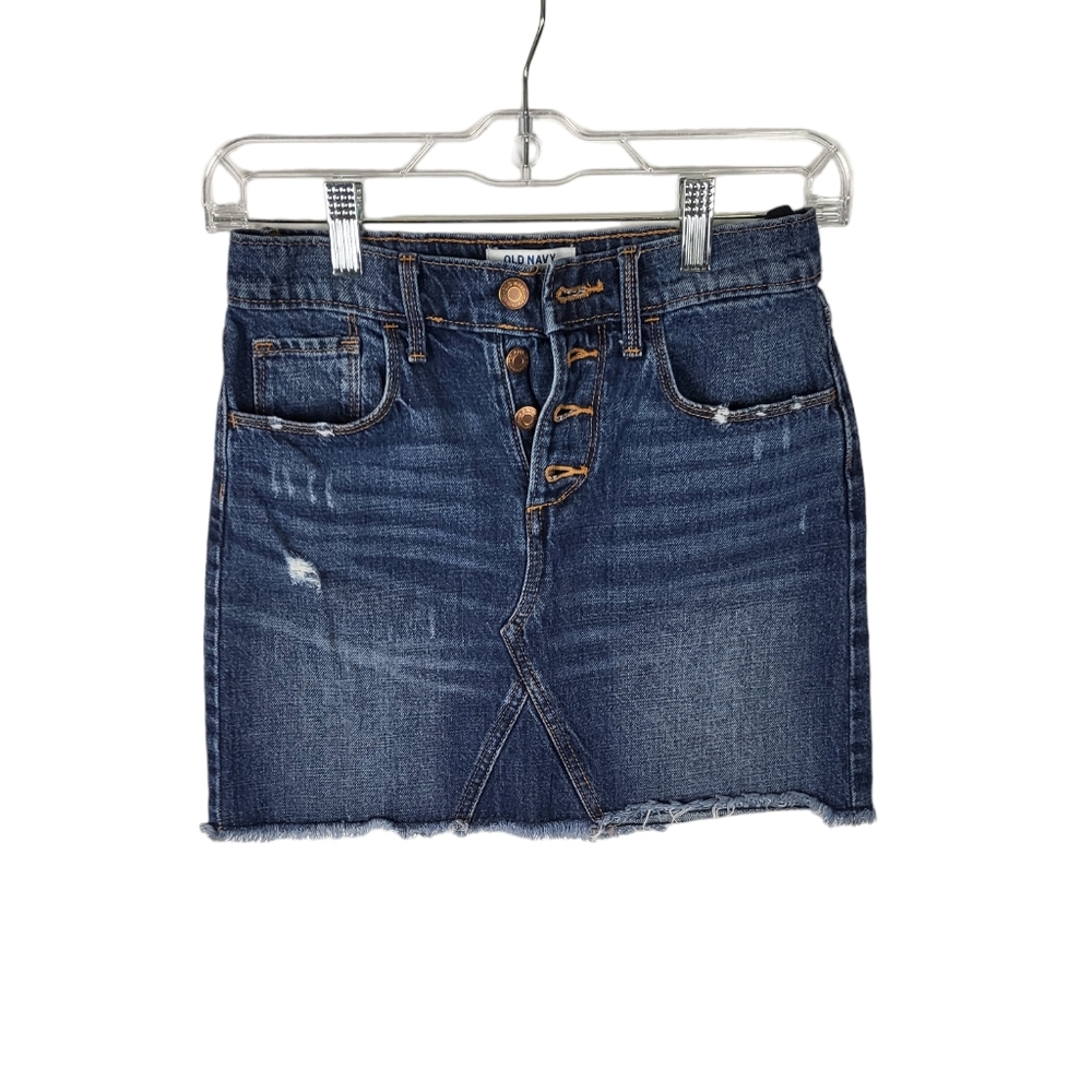 Old navy girls button up adjustable waistband Denim Blue Jeans skirt size 10/12